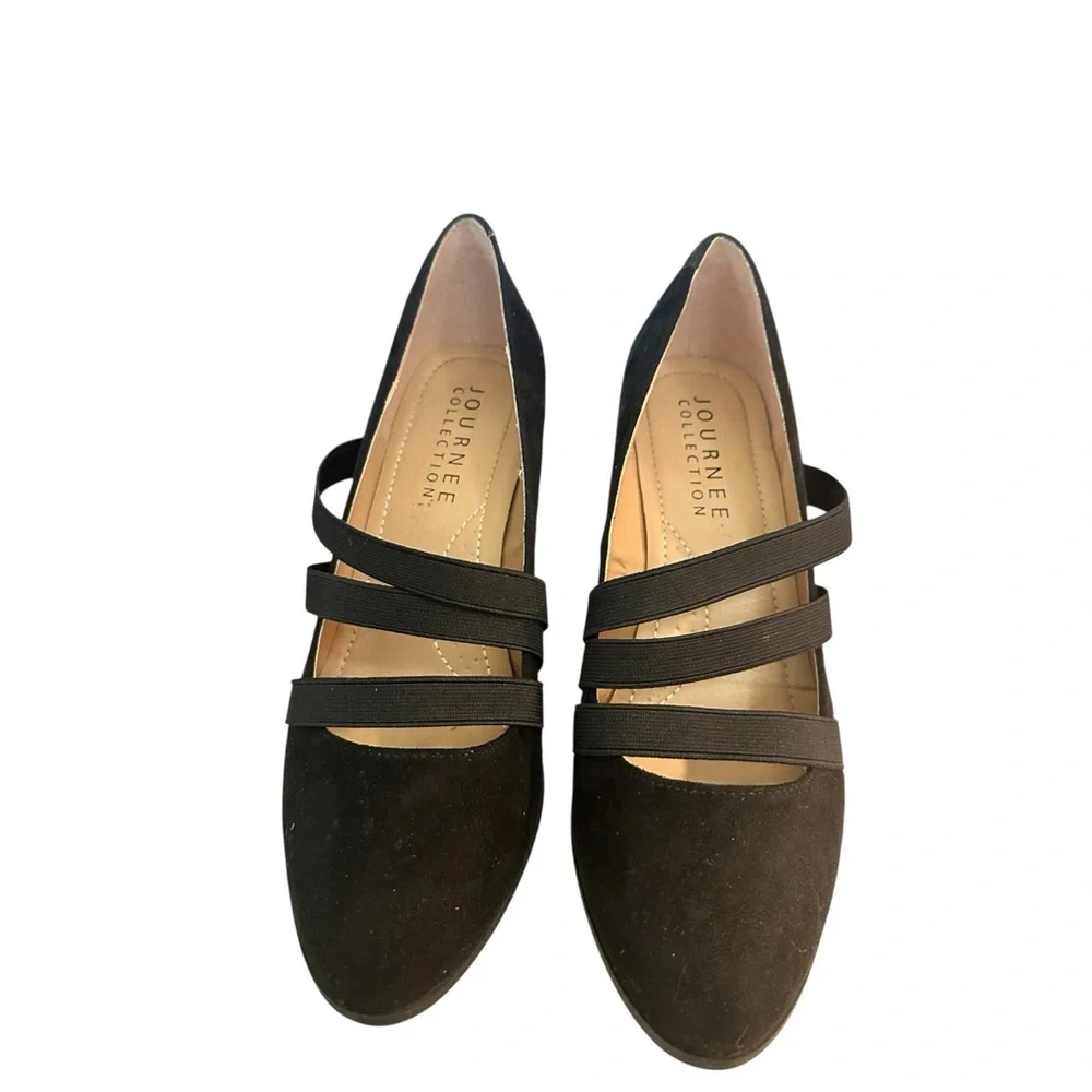 Journee Collection Black Suede Multi-Strap Mary Jane Heels Women’s Size 9 - Picture 6 of 9